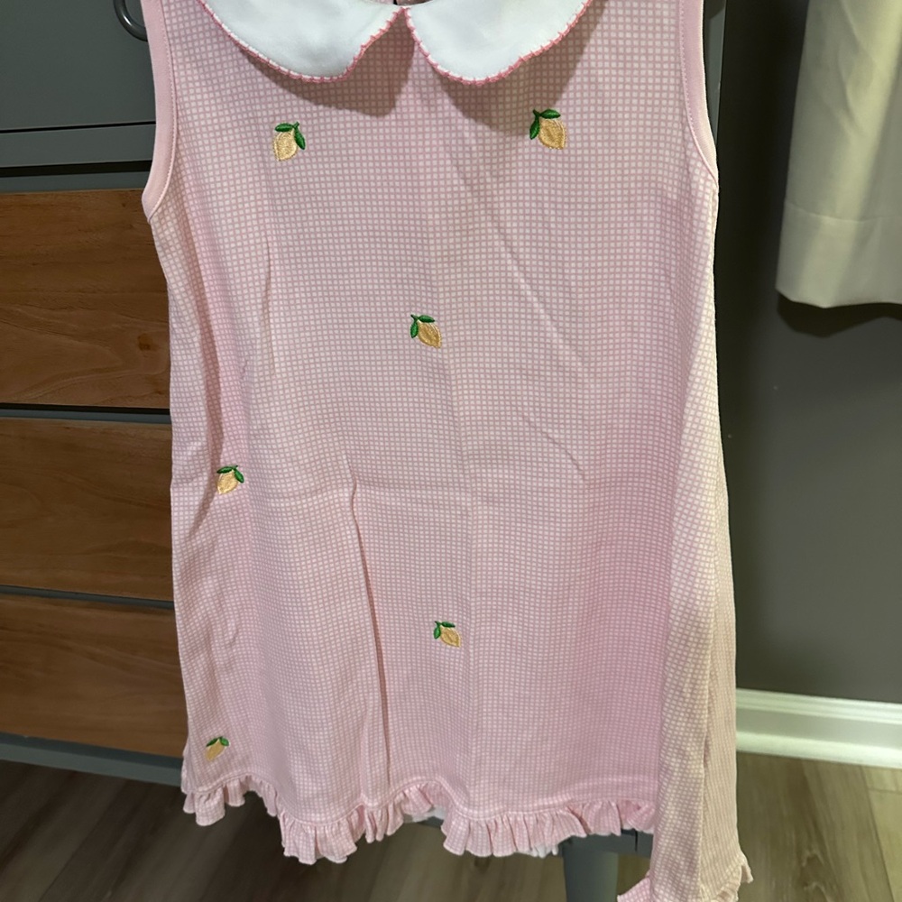 Pink Girls' Sleeveless Casual Dress with Lemon Embroidery